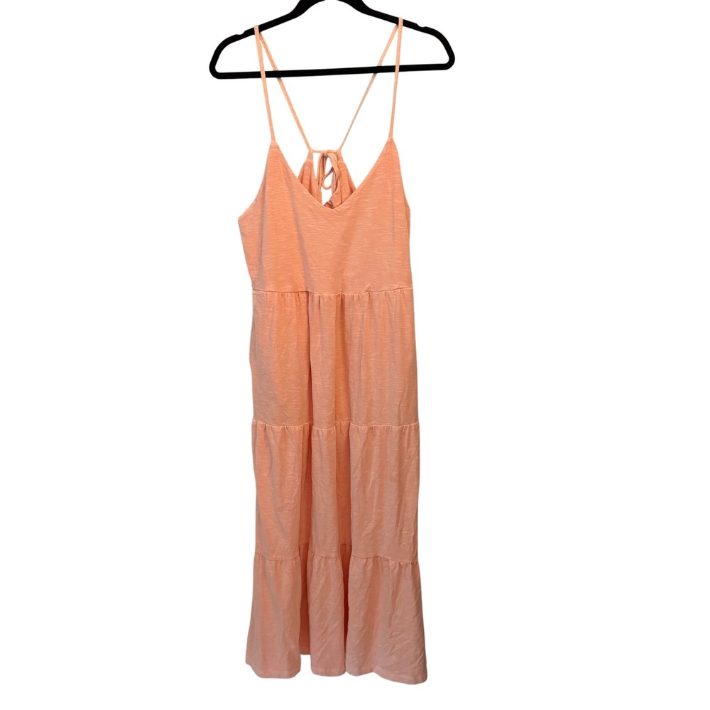 Old Navy Maxi Dress Womens M Peach‎ Excellent Tiered Slub Knit Tie Back Pockets